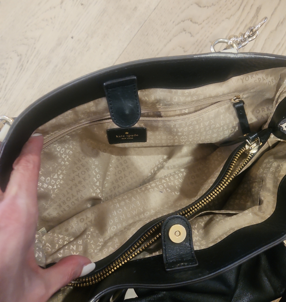Kate spade New York Hancock Park Maryanne Black and Cream Bow-Trim Leather Tote - Picture 9 of 13